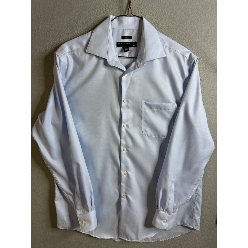Pronto Uomo Dress Shirt Men's 16 34/35 Light Blue Non Iron Classic Fit‎